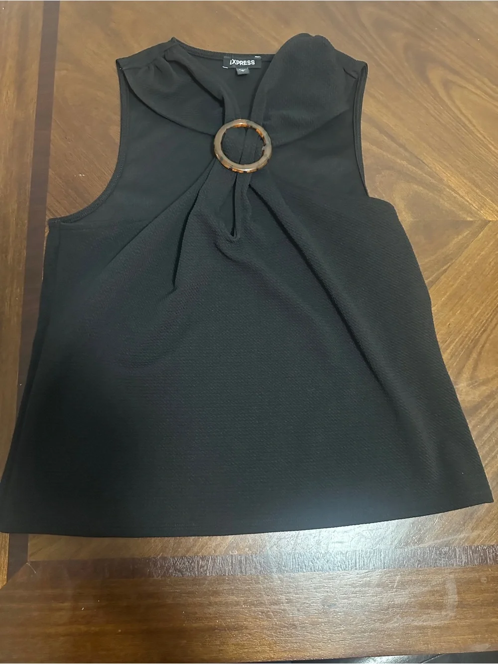 Express Black Ribbed Textured Buckle Tank Top - Picture 2 of 6